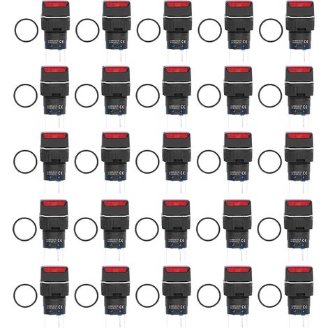 25 interrupteurs poussoirs lumineux carrés 16mm 24V 5A rouges, auto-verrouillage, lot de 25 pièces (1/5)