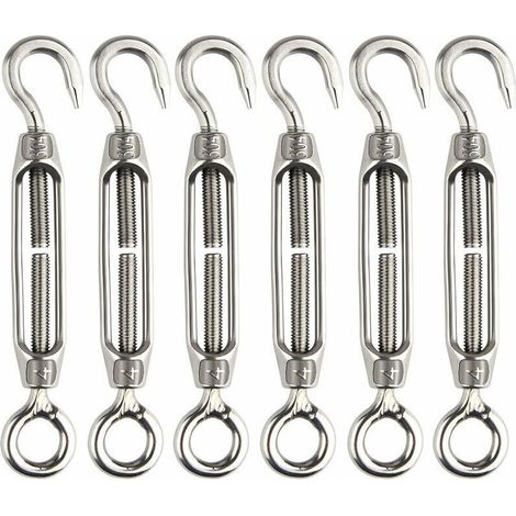 6 Pcs Tendeur De Fil Tendeur M4 En Acier Inoxydable Réglable Crochet De Ridoir Et Oeil Ensemble Heavy Duty-DOU (1/4)