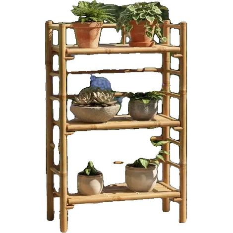 Soporte para plantas, material de bambú, dimensiones 56 cm x 30 cm x 85 cm, apto para uso interior y exterior, diseño minimalista, capacidad de carga estable. (1/5)