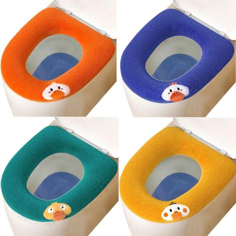 Lot de 4 Housses de Siège de WC, Coussin de Toilette, Couvre-Siège Lavable en Tissu Chaud, Antibactérien, avec Boucle de Suspension, Très Douillet et Lavable (4 Teintes) (1/5)