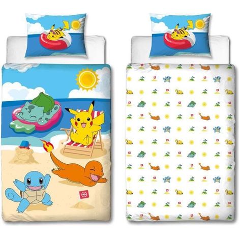 Set di biancheria da letto - POKEMON - Pikachu e i suoi amici in spiaggia - Microfibra - 1 copripiumino 140 x 200 cm + 1 federe 63 x 63 cm (1/5)