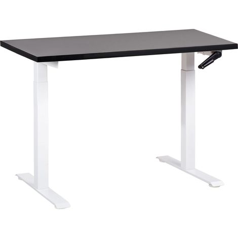 Bureau Hauteur Réglable Manuellement Design Moderne Pieds Carrés 120 x 72 cm Plateau Noir et Cadre Acier Blanc DESTINES (1/5)