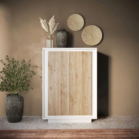 Argentier-bar contemporain 2 portes bois et blanc YORI (1/5)