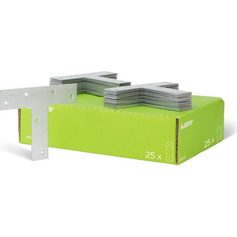 Alberts 848194 Platine d'assemblage, en forme de T, galvanisée Sendzimir, 140 x 110 x 30 mm, Set de 25 pièces
