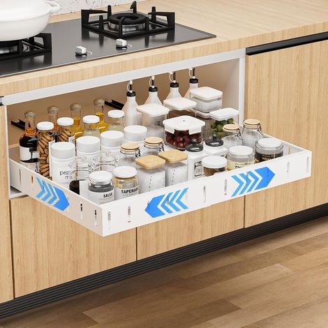 Tiroir Coulissant Cuisine, Largeur Réglable de 30-50CM Tiroir Coulissant Placard, Panier Coulissant pour Placard Rangement pas de Perçage Nécessaire (1/5)