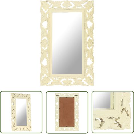 Miroir sculpté à la main,Miroir décoratif,Miroir artisanal Blanc 80x50 cm Bois de manguier massif DYHB148274 (1/5)