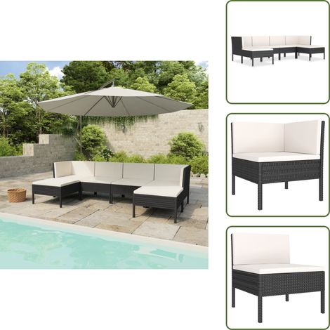 6-tlg. Garten-Lounge-Set mit Auflagen Poly Rattan Schwarz - Gartensofa - Loungesessel - Outdoormöbel - Gartenmöbel-Set - Rattanmöbel (1/5)