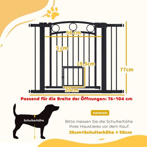 Porte bébé animaux 77 cm, barrière d'escalier réglable 76-104 cm, avec chatière, pour escaliers et ouvertures de porte, noir (1/5)