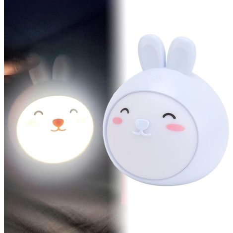 Veilleuse tactile lapin de dessin animé avec variateur d'intensité à trois niveaux et port USB - Bleue (1/5)