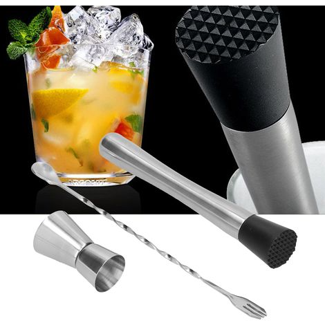Ensemble doseur à cocktail en acier inoxydable, pilon et cuillère à mélanger, accessoire de barman (1/5)