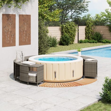 Maison Exclusive - Cadre de bain à remous gris résine tressée bois massif d'acacia (1/5)