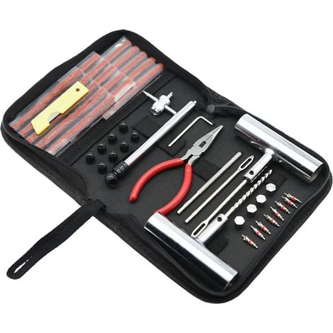 Kit de Réparation de Pneu 46 Pièces Tubeless Roue de Réparation Pneu Crevaison Urgence Outils de Prise Tubeless Réparation de Perforation Pneu Voiture Moto (1/5)