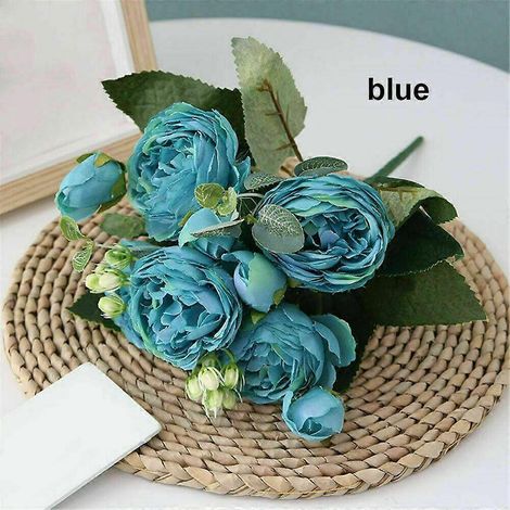 Fleurs artificielles, décoration de mariage, articles ménagers, soie, ameublement, pivoines, fausses roses, uniquesbleu (1/5)