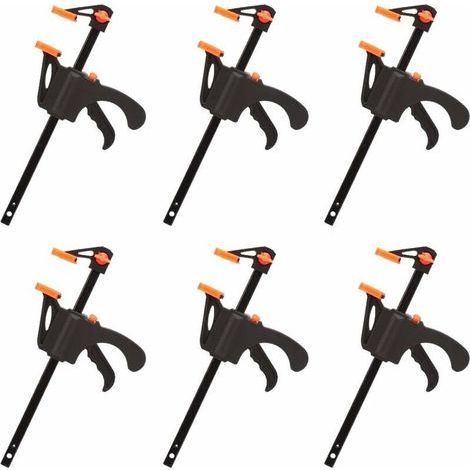 set of 6 F-type clamps – for quick clamping and fastening – hand tools for woodworking – 4 inches (1/5)