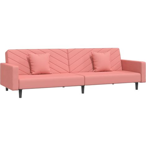 Canapé  Sofa-lit à 2 places avec deux oreillers Rose Velours