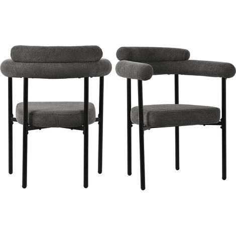 2er Set Esszimmerstühle mit Ergonomischer Rückenlehne für Wohnzimmer und Büro aus Wildlederstoff und Eisen, Dunkelgrau (1/5)