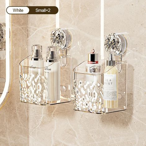 (Blanc 3-M) Panier de rangement mural à ventouses, motif vague d'eau, non perforé, pour salle de bain et autres articles de rangement. (1/5)