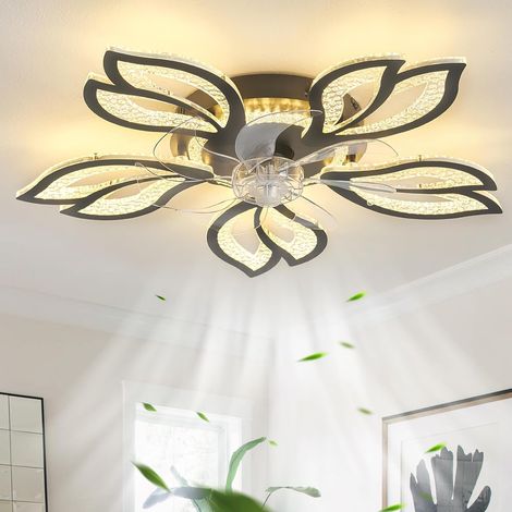 Ceiling Fan with Light Design and Remote Control, Ceiling Fan Silent LED Dimmable Timer Reversible 6 Speeds Flower Chandelier Fan for Bedroom-Black (1/5)
