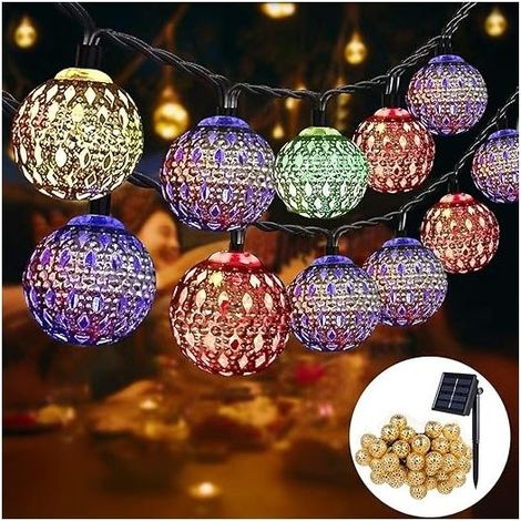 Guirlandes Solaires Marocaines D'Extérieur,Guirlandes Lumineuses 5M 20 LED,Éclairage Étanche à 8 Modes pour Jardin,Terrasse,Cour,Maison,Festival,Fête (Coloré) (1/5)
