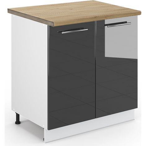 Spülenunterschrank Fame-Line, Anthrazit Hochglanz, 80 cm mit Regal, AP Eiche, Vicco