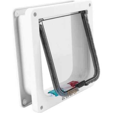 Trappe Pour Chat - Plastique Blanc - Verrouillage 4 Voies - Pour Portes Intérieures - Taille S (1/3)