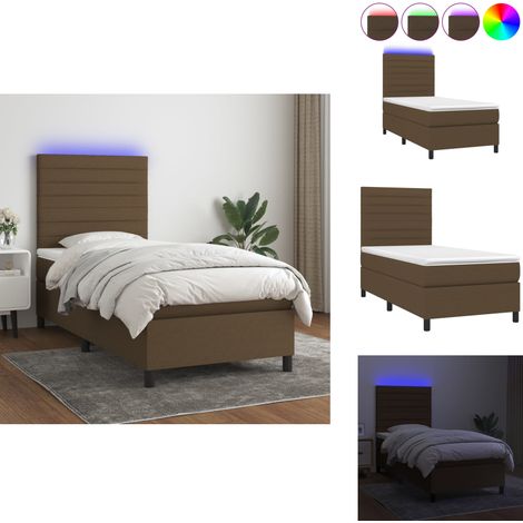 Boxspringbett mit Matratze & LED Dunkelbraun 100x200 cm Stoff - Boxspringbett - Doppelbett - Bettenrahmen - Lattenrost - Massivholzbette (1/5)