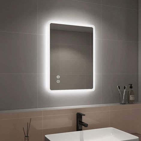 EMKE 450 X 600 mm Illuminated Bluetooth Bathroom Mirror with Shaver Socket, Bathroom LED Mirror with Extra Fuse, Anti-Fog