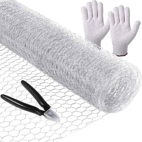 Grillage souple galvanisé hexagonal 100 mm x 5 m – Avec pince coupante et gants – Pour projets d'artisanat et jardinage –