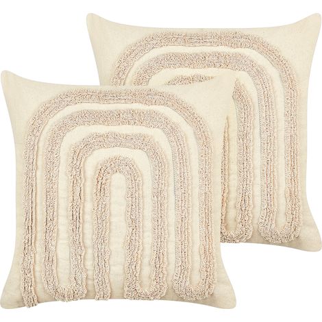 Conjunto de 2 cojines decorativos de algodón con motivo abstracto color beige 45 x 45 cm Tatsoi