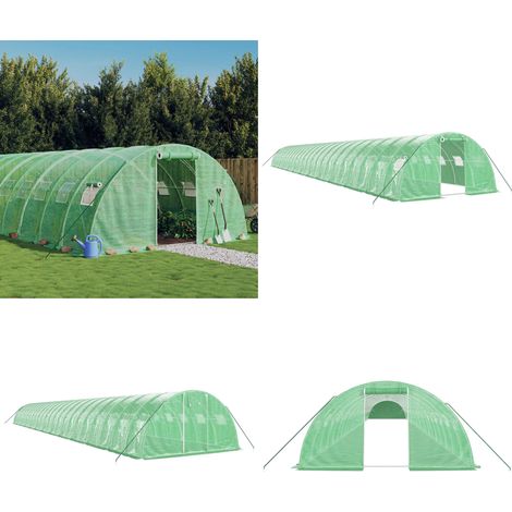 Serre avec cadre en acier vert 96 m² 24x4x2 m - Serre De Jardin - Serre Verte - Abri Jardin - Tunnel De Jardin - Protection Plante - Home & Living (1/5)