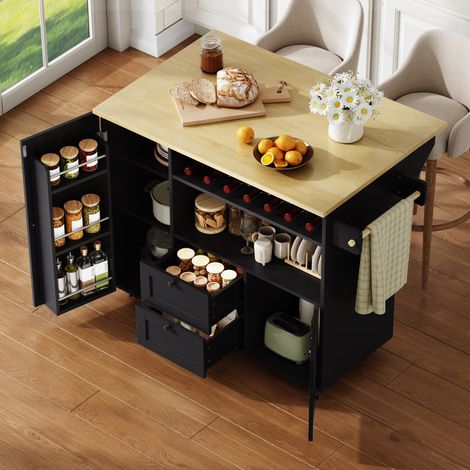 Mueble de cocina isla móvil con tablero abatible, MDF, 104 x 69 x 89 cm HAVRYA (1/5)
