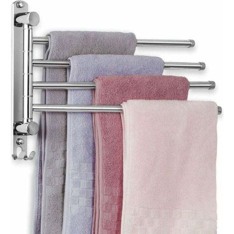 Handtuchhalter mit 4 drehbaren 180°-Stangen, Handtuchtrockner aus Edelstahl, XU, 34 cm Wandmontage, geeignet für Bad, Küche und Waschbecken – Silber – KZQ (1/4)