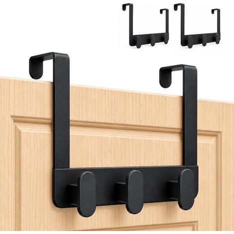Set 3 Appendiabiti da Porta 3 Ganci in Metallo Nero da 30x20 cm, Senza Forare - Attaccapanni Salvaspazio per Giacche, Borse e Asciugamani (1/5)