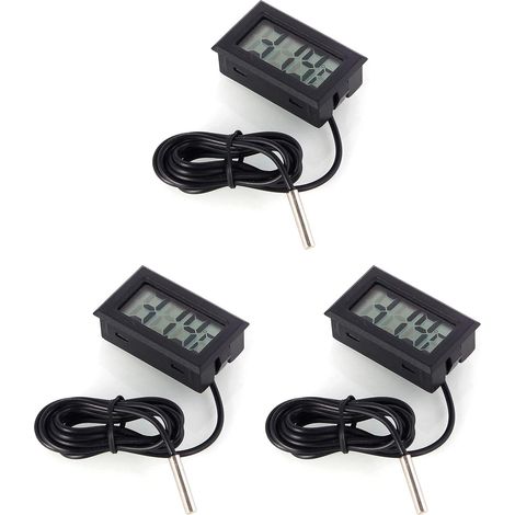 3Pcs Thermomètre Digital LCD Moniteur de température avec sonde externe Pour Réfrigérateur Congélateur Aquarium -Black (1/5)