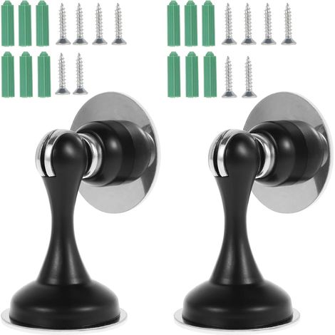 Lot de 2 butoirs de porte magnétiques sans perçage - Pour sol ou mur - En acier inoxydable - Pour chambre à coucher, salle de bain, bureau - Noir (1/5)