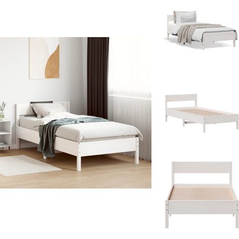 Cadre de lit sans matelas blanc 90x190 cm bois de pin massif - Cadre De Lit - Lit Simple - Bois De Pin - Lit Blanc - Literie (1/5)