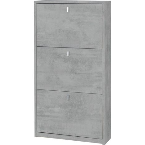Platzsparendes schmales Schuhregal mit drei Türen Beton Cemento 63x18x h117 cm (1/2)