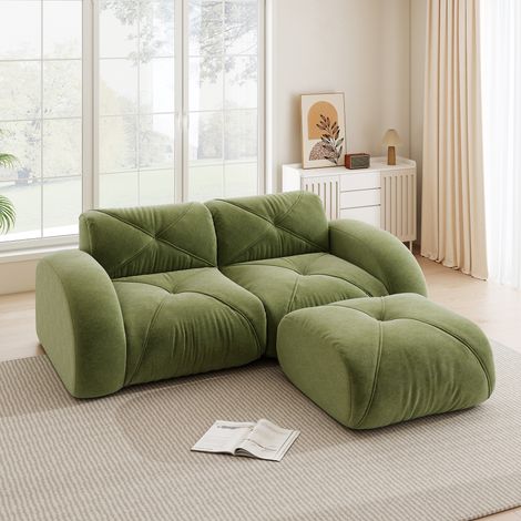 Divano modulare 2 posti con pouf in ciniglia verde OKWISH (1/5)