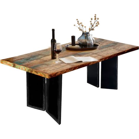 Table de salle à manger 200 x 100 cm avec plateau laqué multicolore et piétement métal - PANGIVO (1/4)
