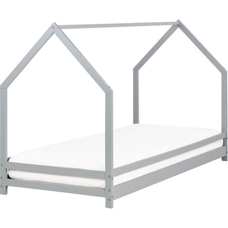 Cama infantil con dosel y somier de madera de pino gris 90 x 200 cm APPY