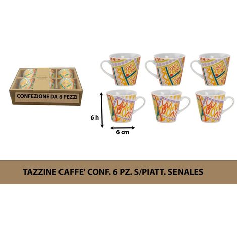 Set 6 Tazzine Tazze Caffe' in Ceramica Senales Senza Piattini