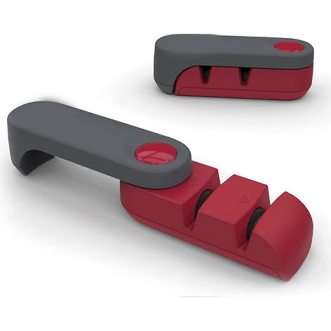 Compacte messenslijper met stalen lemmet - Compacte keukenmessenslijper - Grijs en rood (1/5)