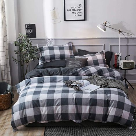 Moderne à Carreaux pour Housse de Couette à Carreaux Noirs et Blancs,pour Enfants,Femmes,Hommes,Doux et Vichy,Ferme,Grille Nordique,à Coucher (1/3)
