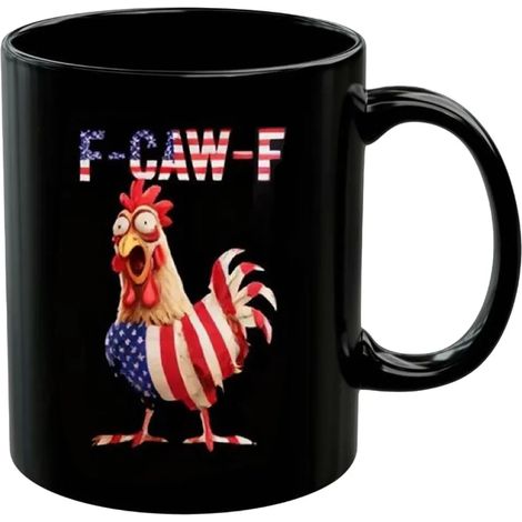 Mug humoristique à motif poulet (F-Caw-F), en céramique, 350 ml, pour boissons chaudes et froides, compatible lave-vaisselle, cadeau original pour femmes et hommes, pour le bureau et la maison (1/5)