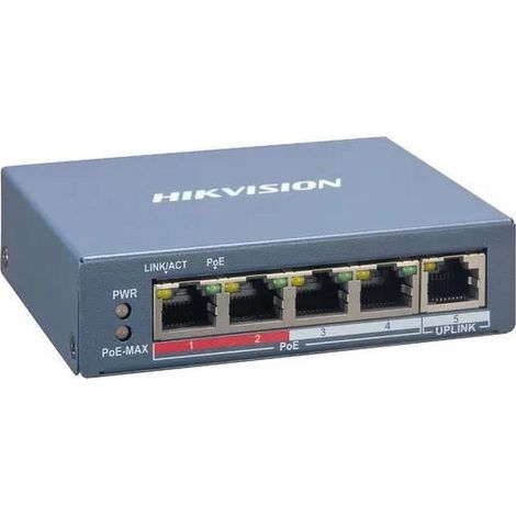 HIKVISION Hikvision. Switch 4 Port PoE Smart Managed L2. 4 Ports PoE RJ45 100 Mbps. (DS-3E1105P-EI(O-STD)V2)