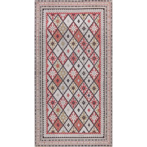 Tapis Multicolore en Coton 80 x 150 cm Tissu Jacquard à Motif Géométrique Anadag