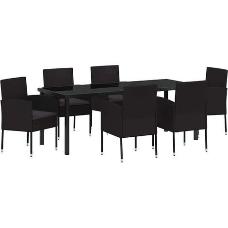 Maison Exclusive - Set da Pranzo per Giardino con cuscino 7 pcs Nero polyrattan