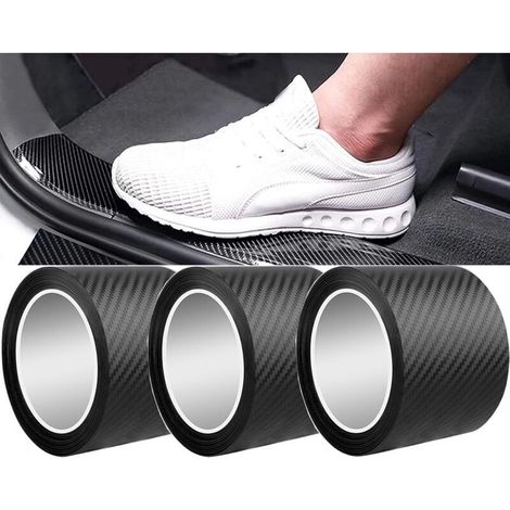 Lot de 3 autocollants de protection universels pour seuils de portières de voiture, en fibre de carbone 5D, vinyle, pour voiture, vélo, moto (7 cm x 3 m)