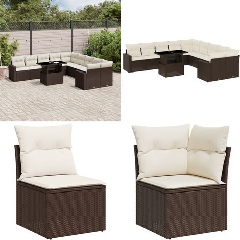 11-tlg. Garten-Sofagarnitur mit Kissen Braun Poly Rattan - Gartenmöbel Set - Esszimmergarnitur Outdoor - Lounge Möbel - Rattan Gartenmöbel - Gartenlounge - Home & Living (1/5)