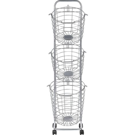 Carrello Portaoggetti per Bagno 3 Cestelli in Metallo Argento con Ruote Ayapal